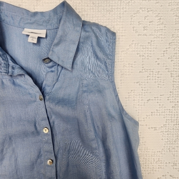 J. Jill Love Linen Light Blue Button Front Sleeveless Top Size Small Tall - Picture 4 of 10
